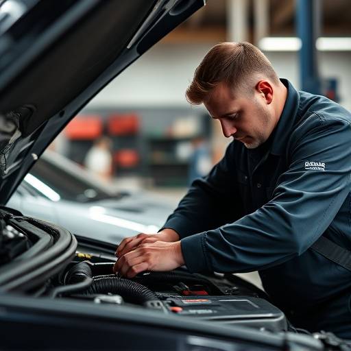 AutoFix Pro mechanic working on a car engine.