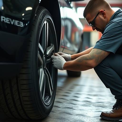 Technician replacing a car's tire